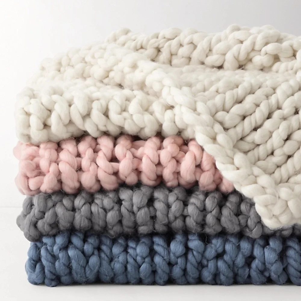 Restoration Hardware Chunky Hand-Knit Throw Blanket in Pink